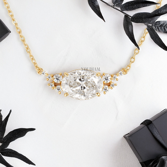 Oval Lab Diamond Pendant with Accent Diamonds Both Side and Anchor Chain - YDJLP11