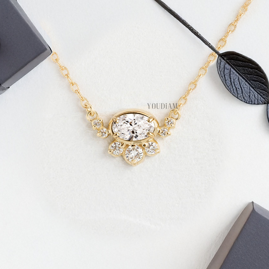 Oval Lab Diamond Pendant with Accented Round Diamonds and Anchor Chain - YDJLP09