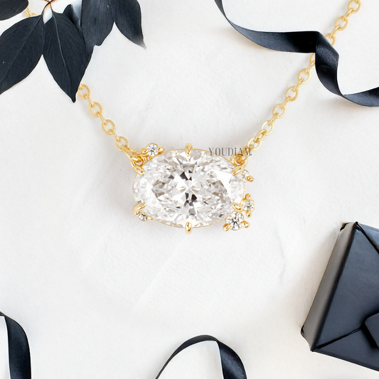 Oval Lab Diamond Pendant with Scattered Accent Diamonds and Anchor Chain - YDJLP12