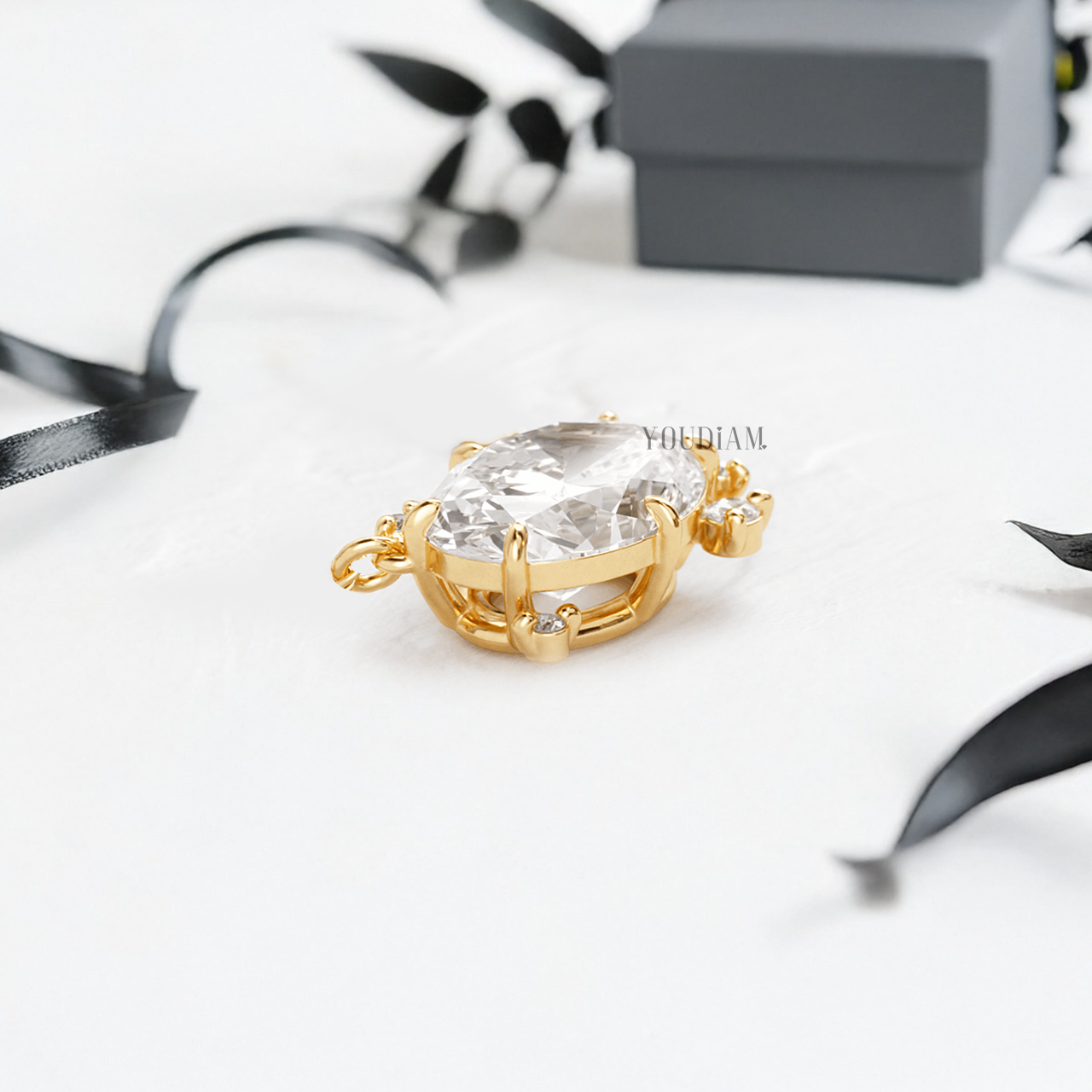Oval Lab Diamond Pendant with Scattered Accent Diamonds and Anchor Chain - YDJLP12