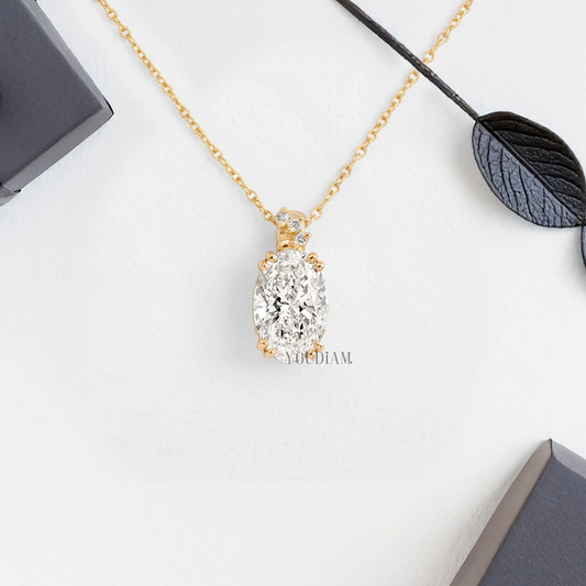 Oval Lab Diamond Solitaire Pendant with Tiny Diamonds on Loop and Anchor Chain - YDJLP03