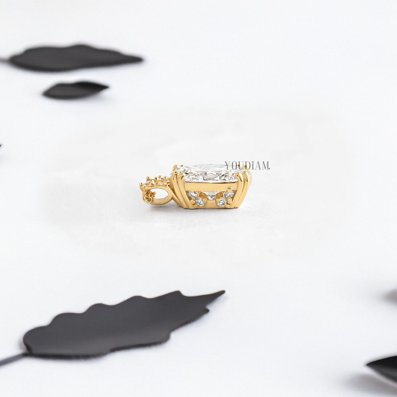 Oval Lab Diamond Solitaire Pendant with Tiny Diamonds on Loop and Anchor Chain - YDJLP03