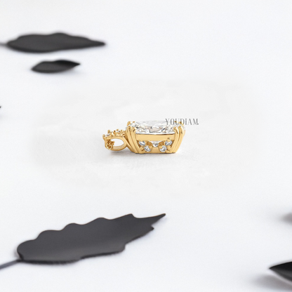 Oval Lab Diamond Solitaire Pendant with Tiny Diamonds on Loop and Anchor Chain - YDJLP03