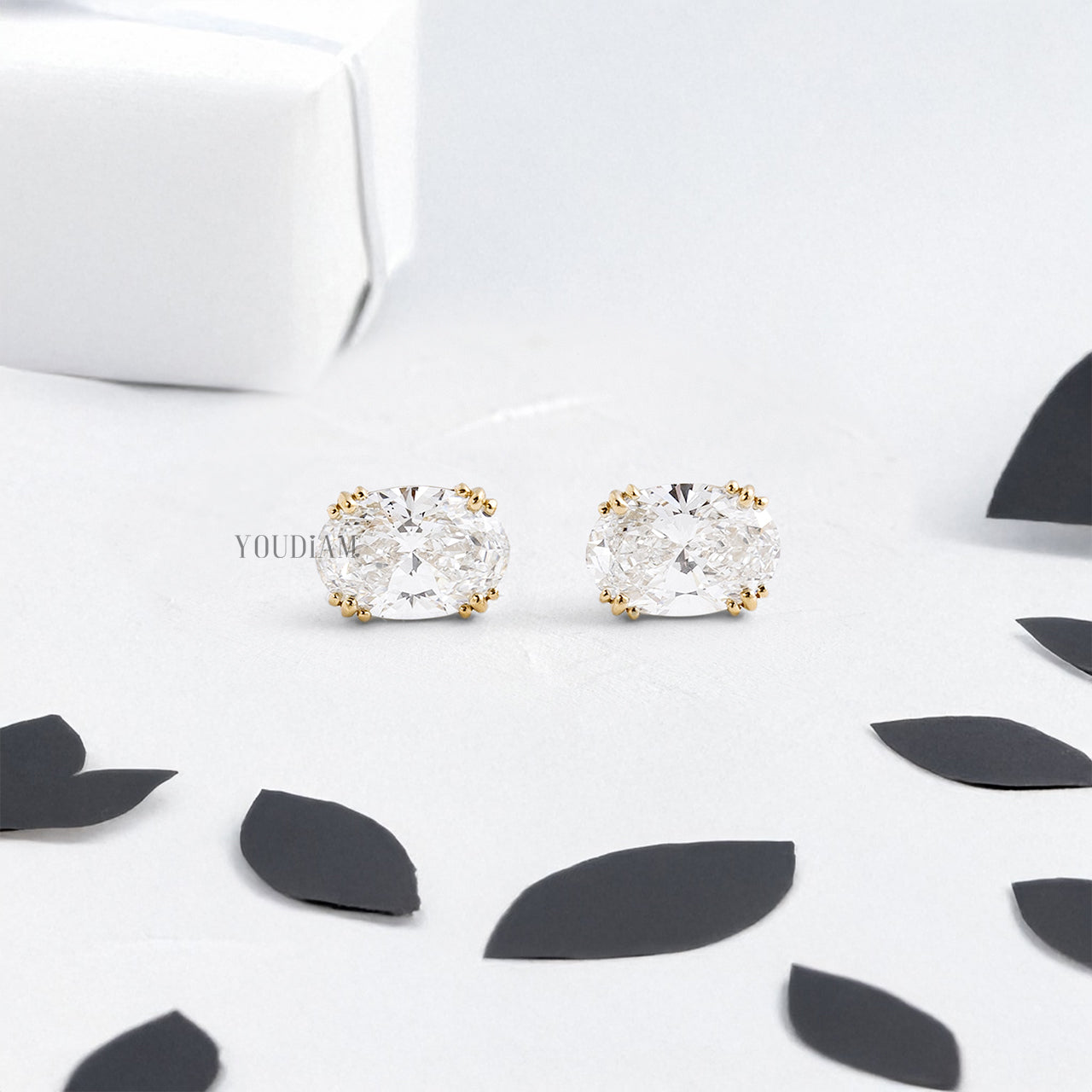 Oval Lab Diamond Studs in Trio-Prongs - YDJLE25