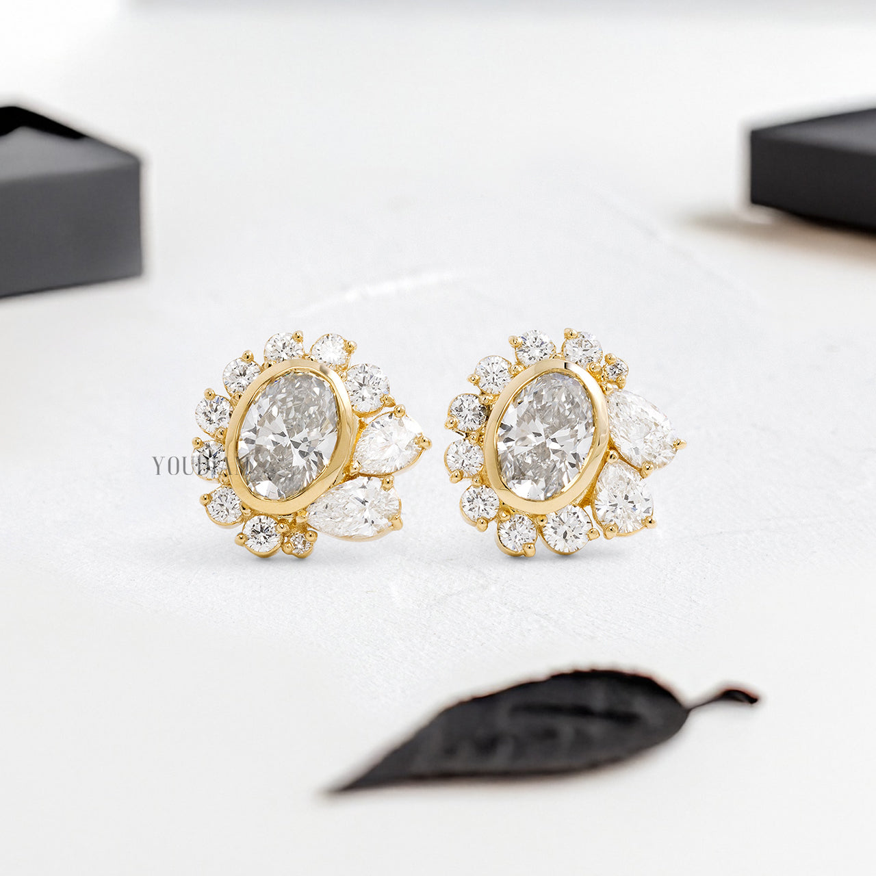 Oval Lab Diamond Studs with Halo of Pear and Round Lab Diamonds - YDJLE57