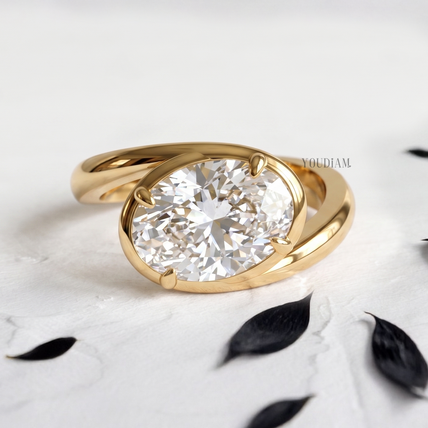 Oval Lab Diamond in Claw and Bypass Setting Ring - YDCJR10
