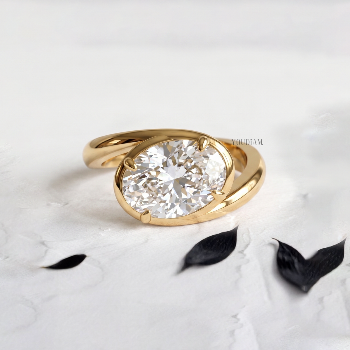 Oval Lab Diamond in Claw and Bypass Setting Ring - YDCJR10