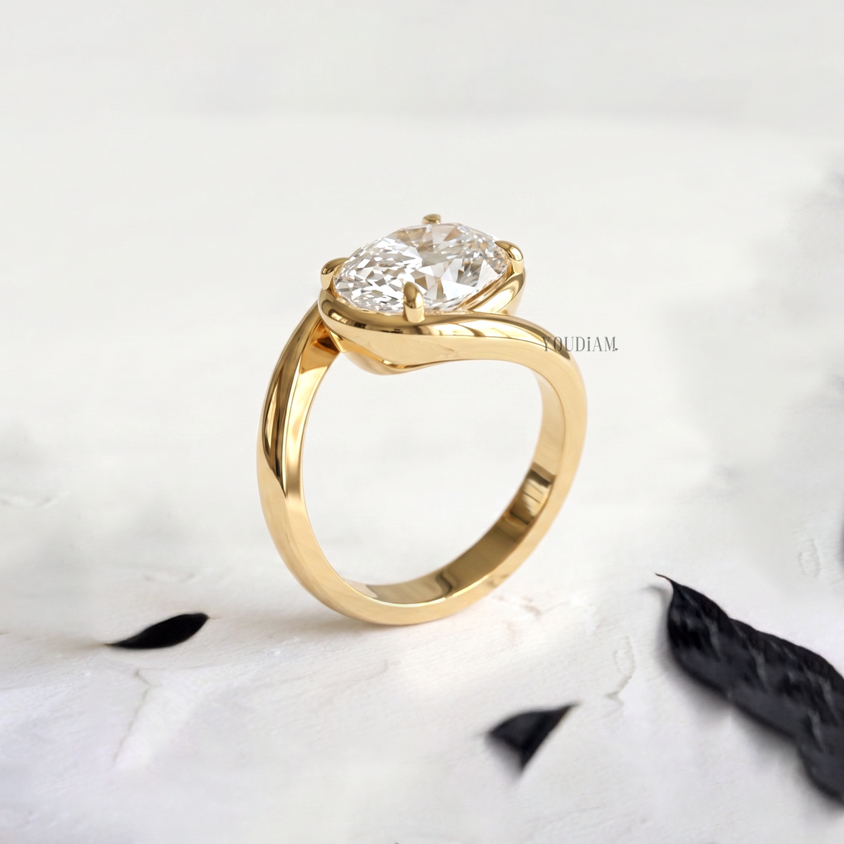 Oval Lab Diamond in Claw and Bypass Setting Ring - YDCJR10