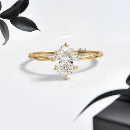 Oval Lab Diamond in Split and Thin Band Ring - YDJLR110