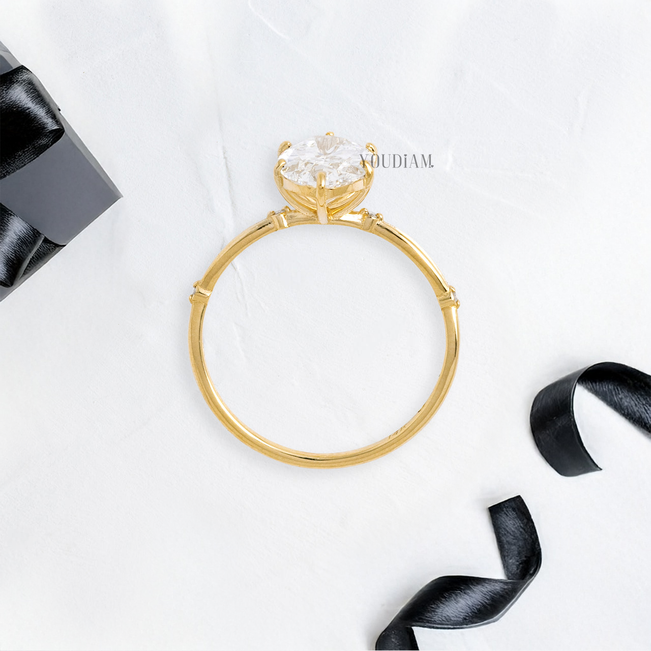 Oval Lab Diamond in Split and Thin Band Ring - YDJLR110