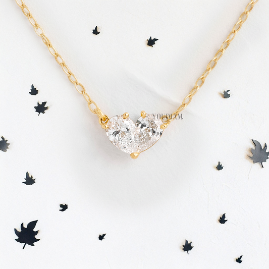 Overlap Two Pear Lab Diamonds Pendant in Heart Shape and Anchor Chain - YDJLP14