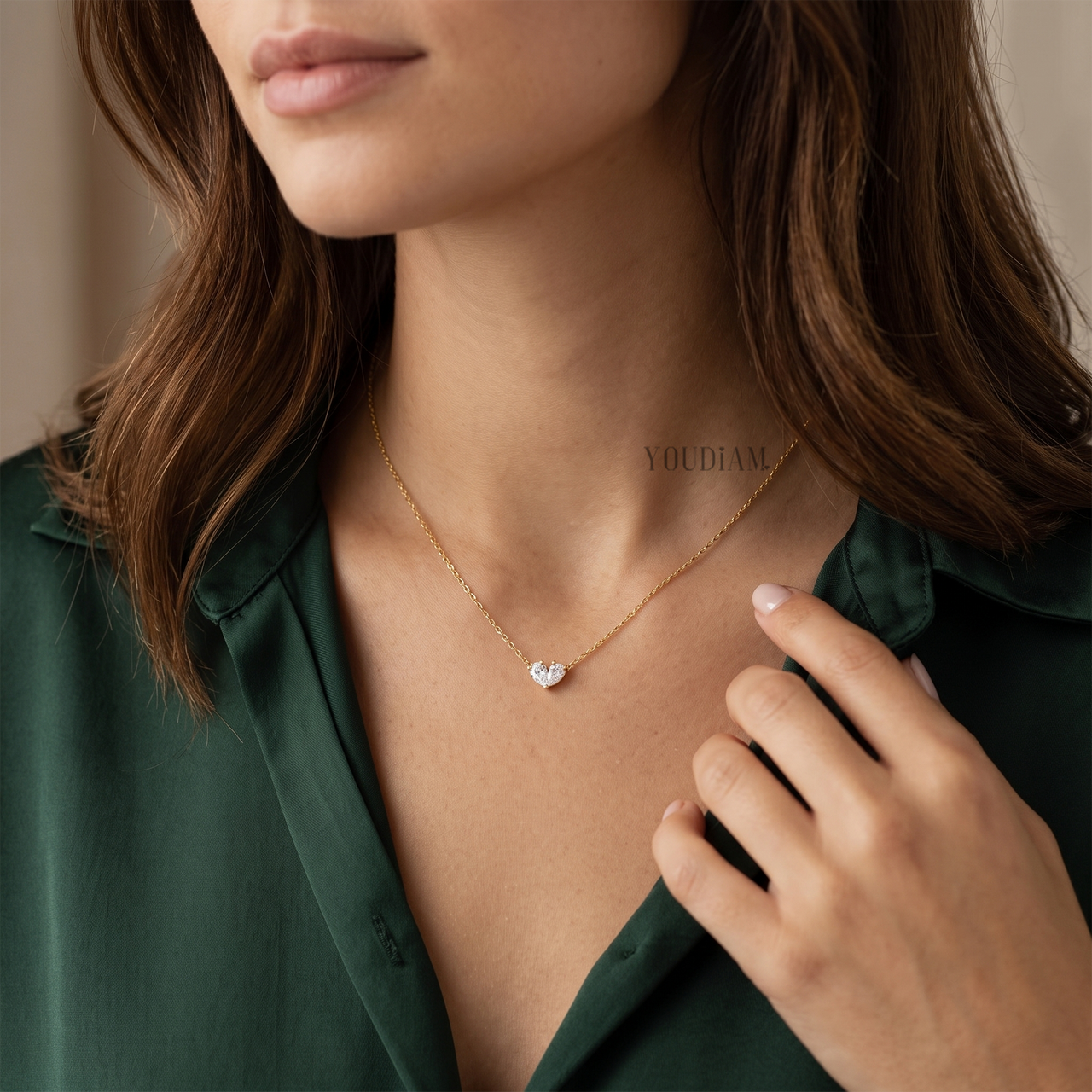 Overlap Two Pear Lab Diamonds Pendant in Heart Shape and Anchor Chain - YDJLP14