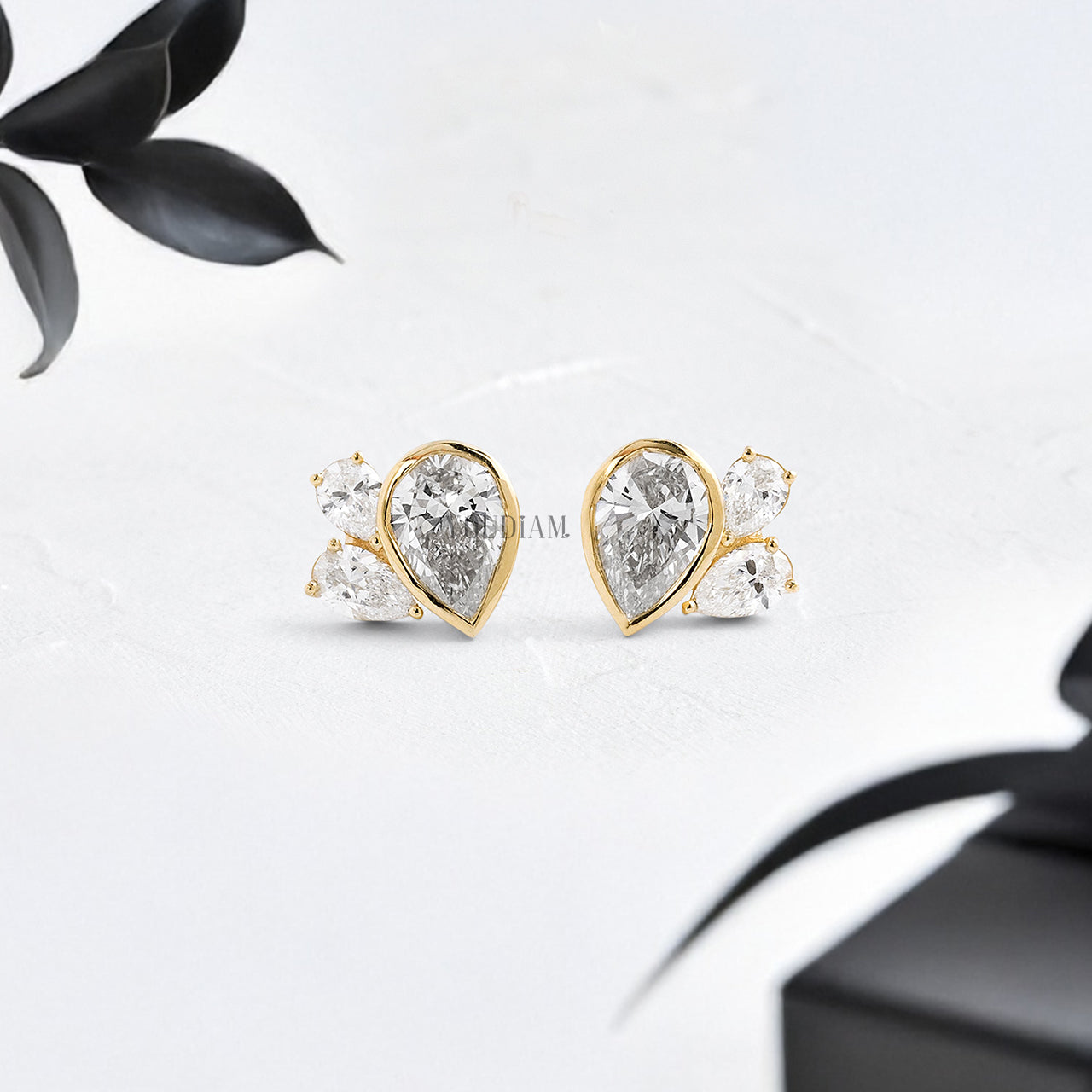 Pear Cut Lab Diamond Studs with Two Accented Pear Diamonds - YDJLE60