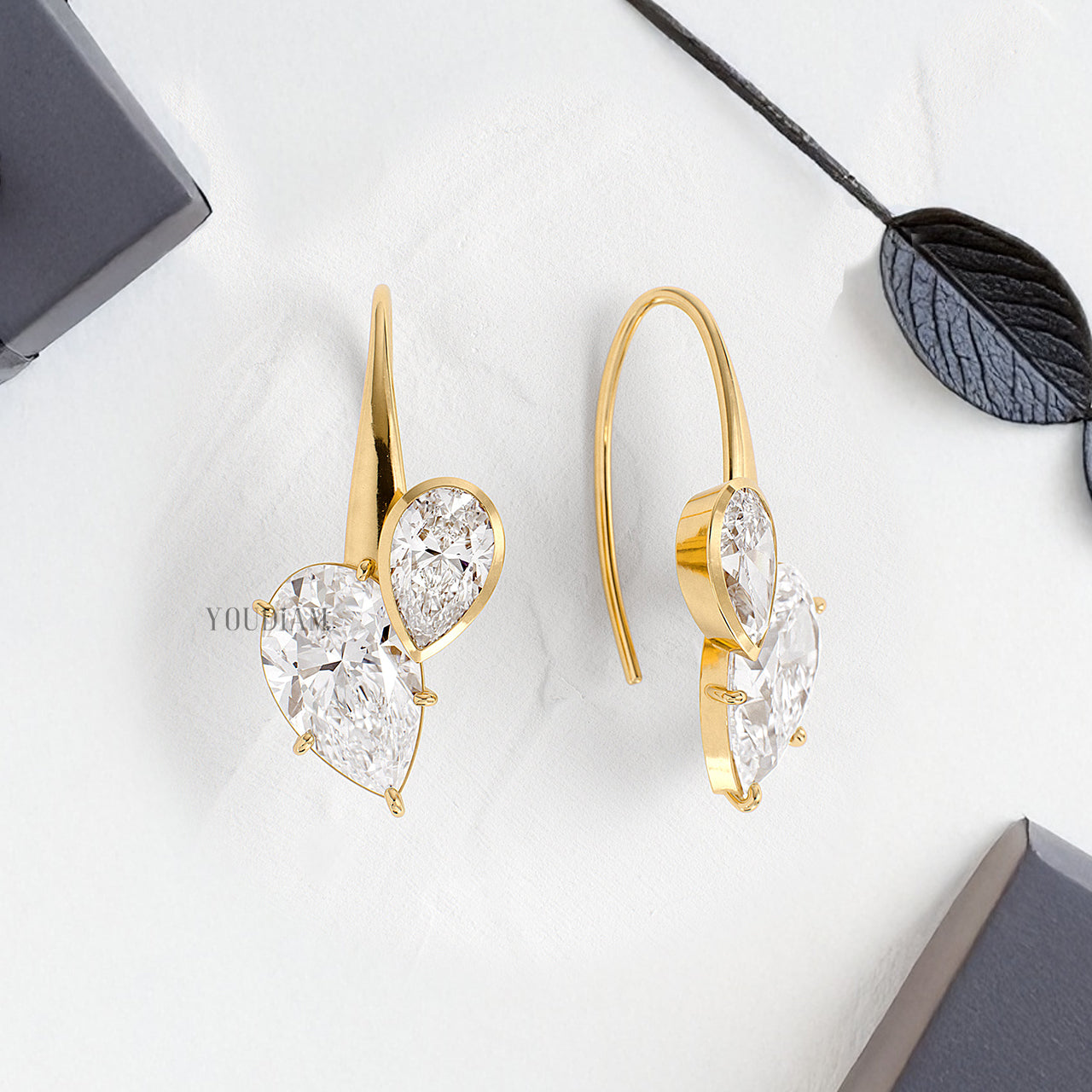 Pear Cut Lab Diamond with Accented Pear Diamond Stud Earrings - YDJLE44