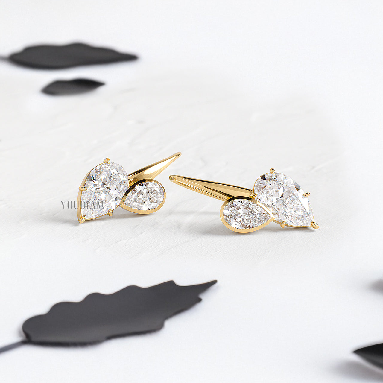 Pear Cut Lab Diamond with Accented Pear Diamond Stud Earrings - YDJLE44