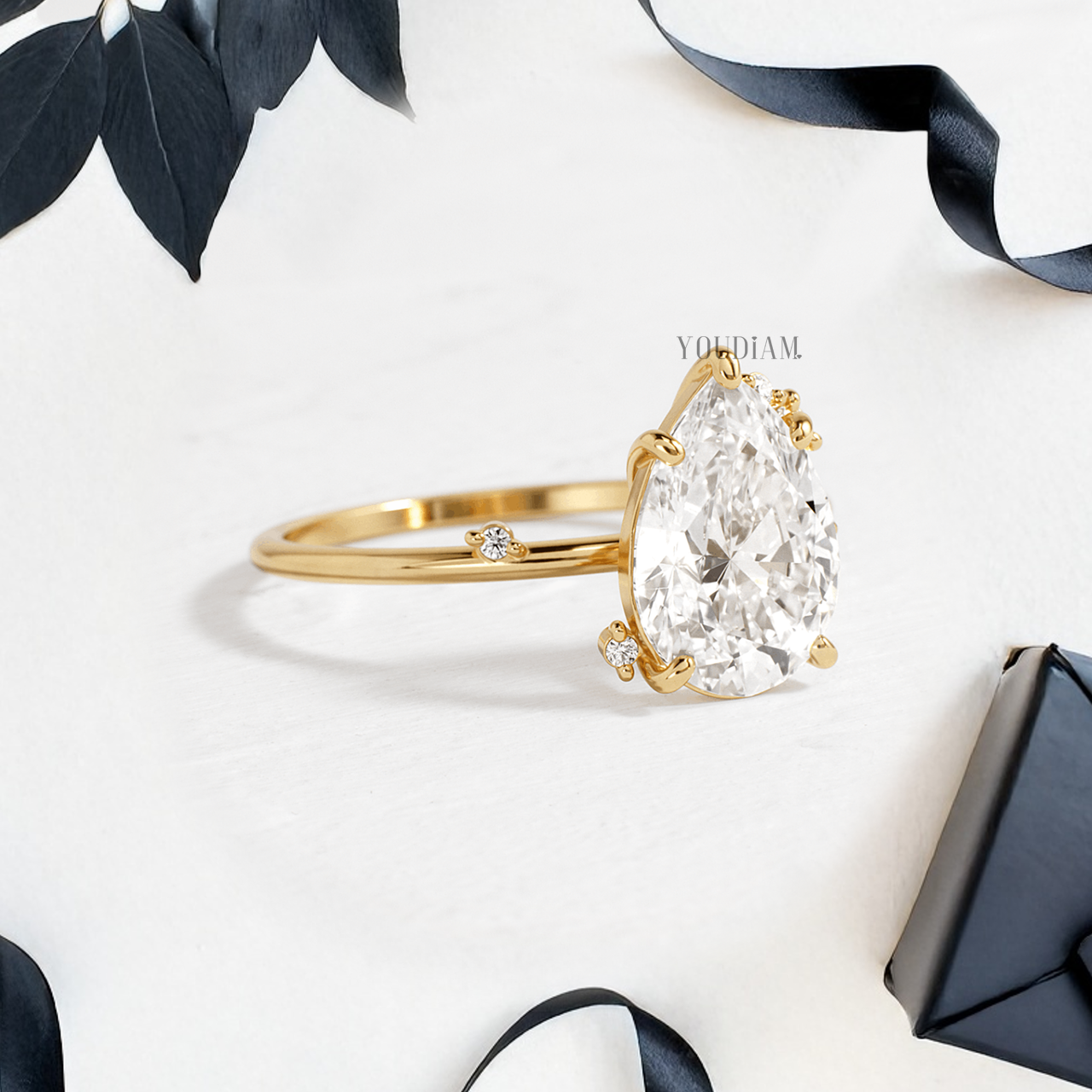 Pear Lab Diamond with Scattered Accent Diamonds Ring - YDJLR144