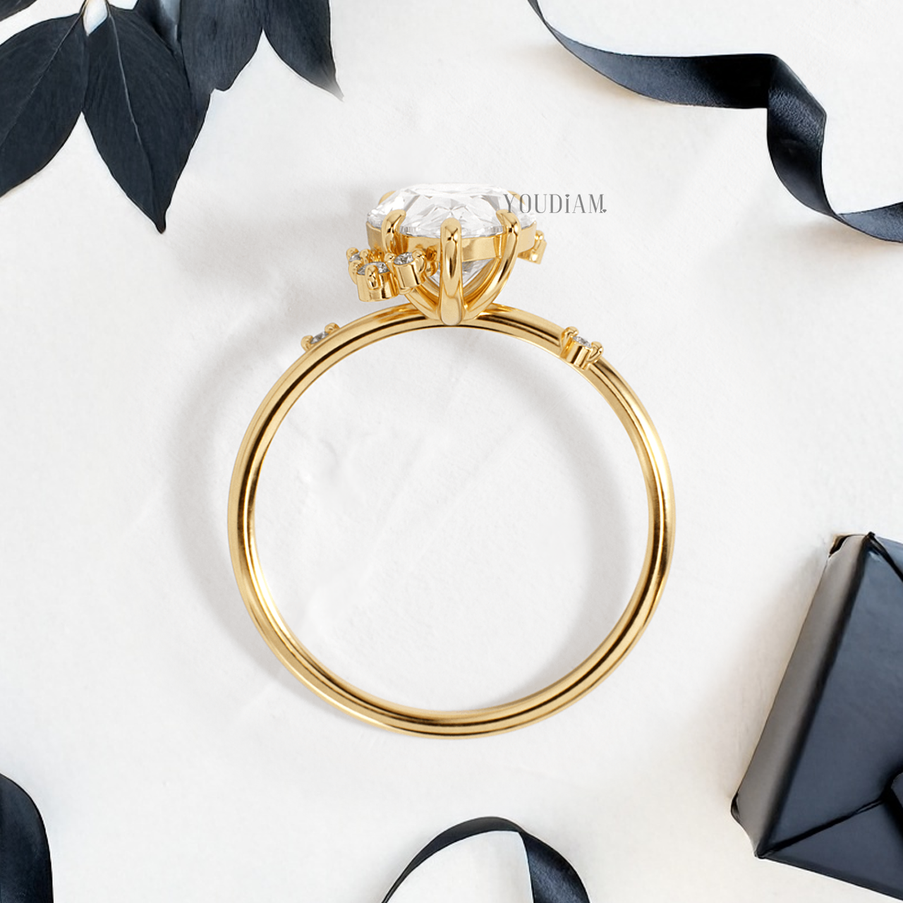 Pear Lab Diamond with Scattered Accent Diamonds Ring - YDJLR144