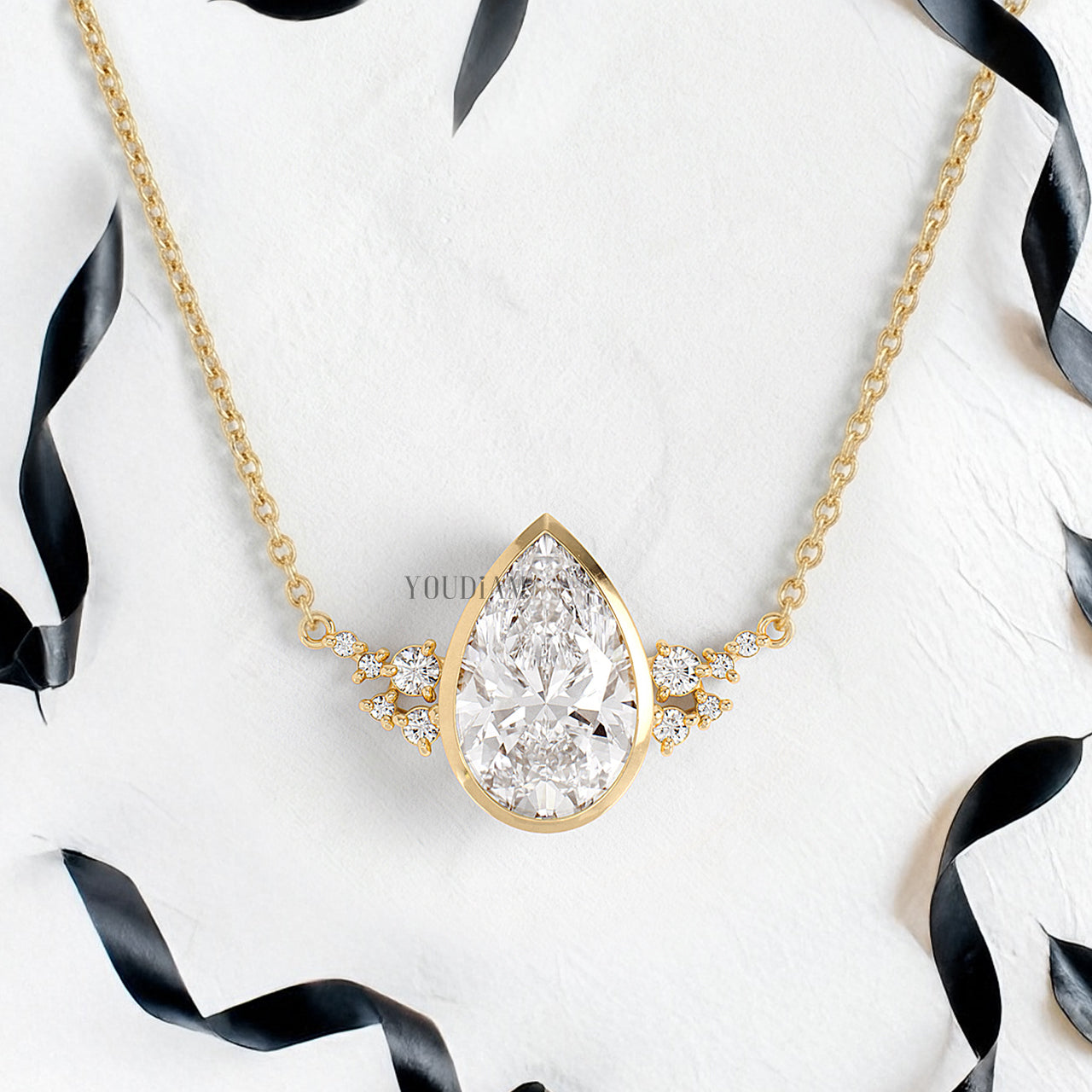 Pear Lab Diamond Pendant in Bezel Setting with Accent Diamonds and Anchor Chain - YDJLP38