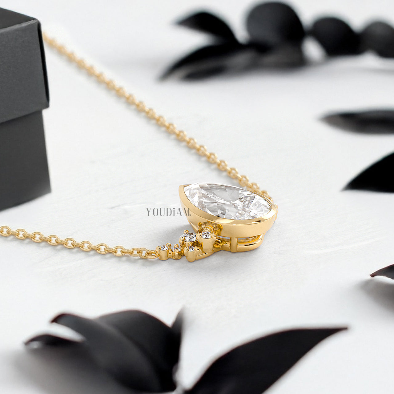 Pear Lab Diamond Pendant in Bezel Setting with Accent Diamonds and Anchor Chain - YDJLP38