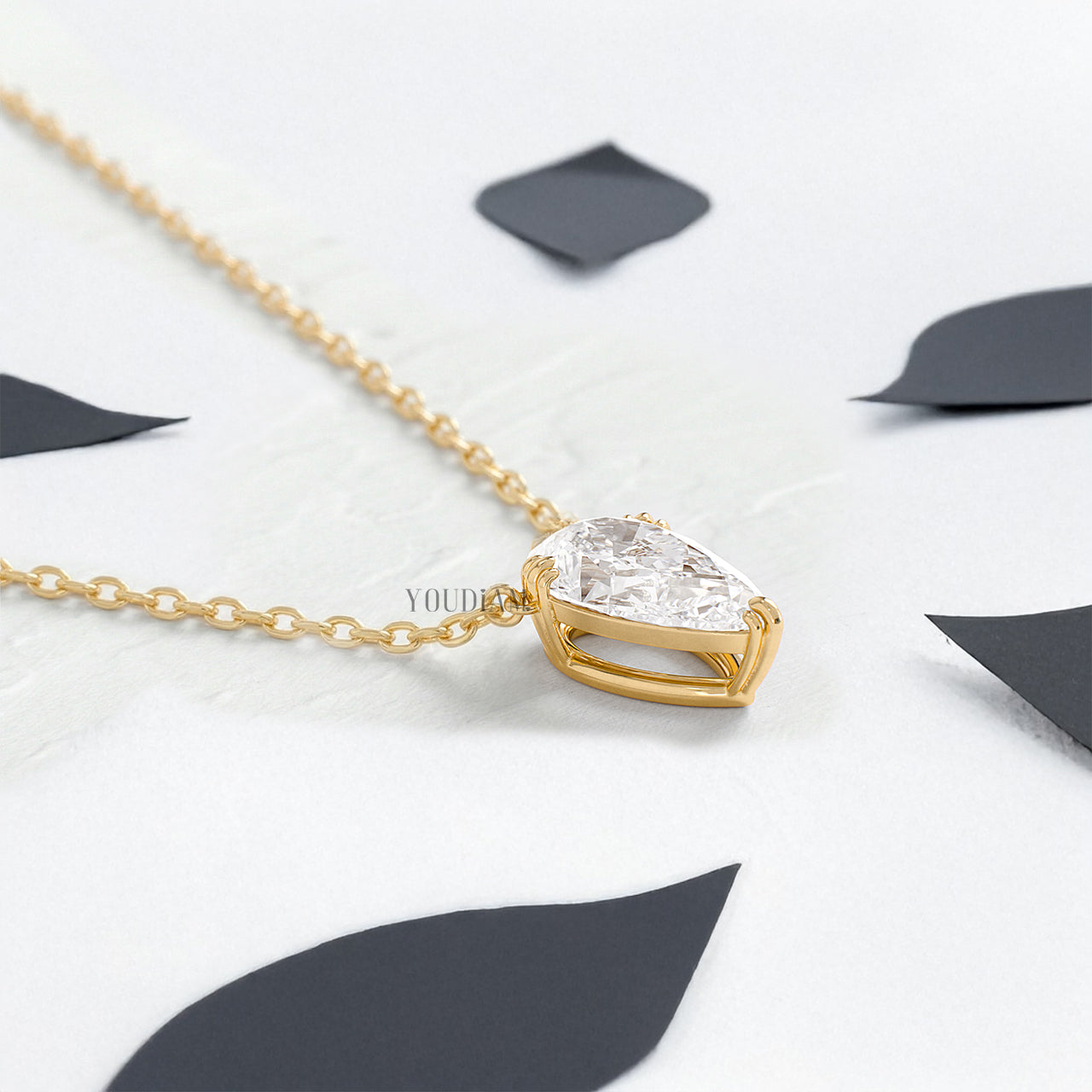 Pear Lab Diamond Solitaire Pendant in Trio Prongs and Anchor Chain - YDJLP45