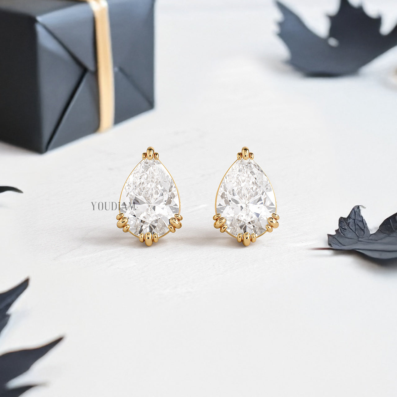 Pear Lab Diamond Studs in Trio-Prongs - YDJLE28