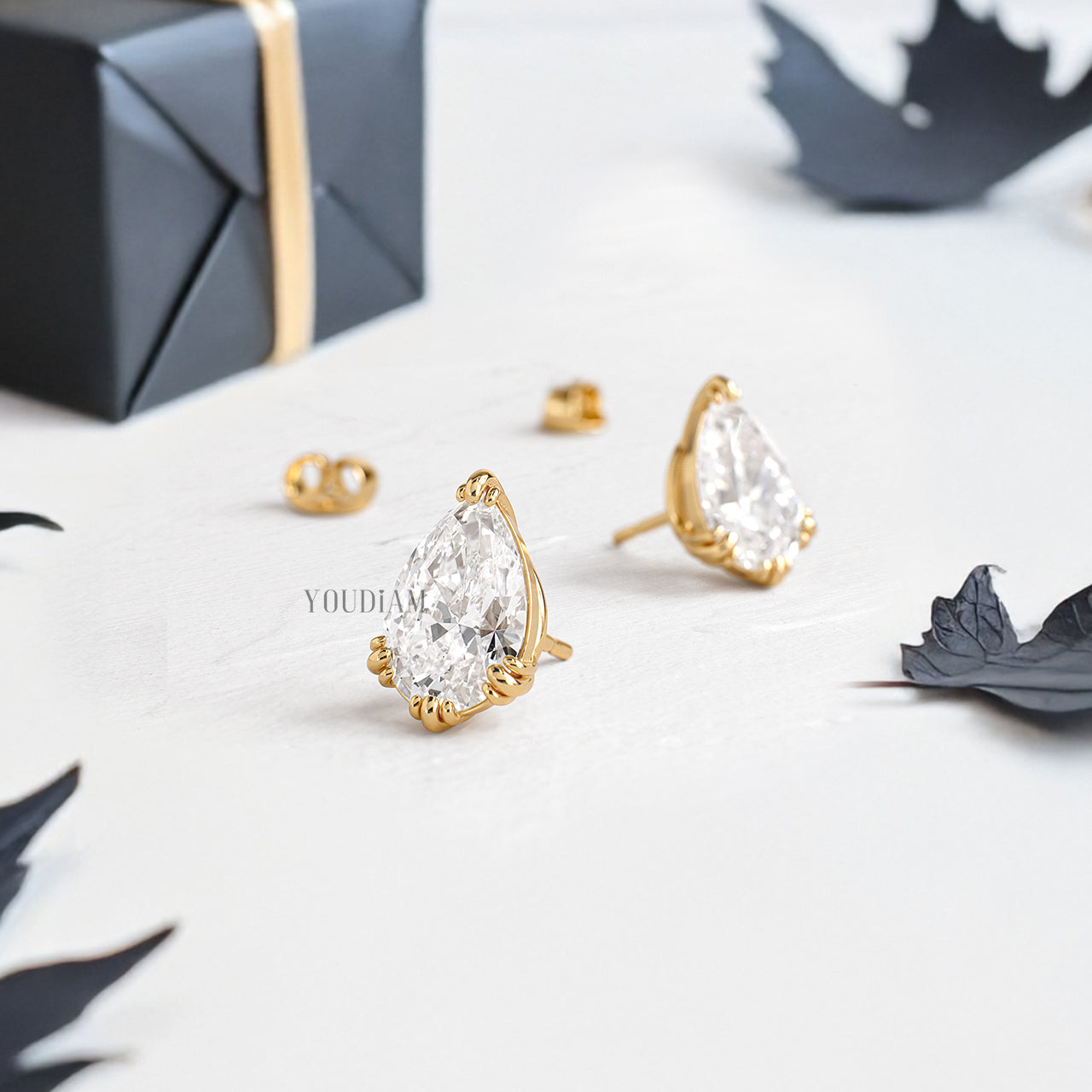 Pear Lab Diamond Studs in Trio-Prongs - YDJLE28