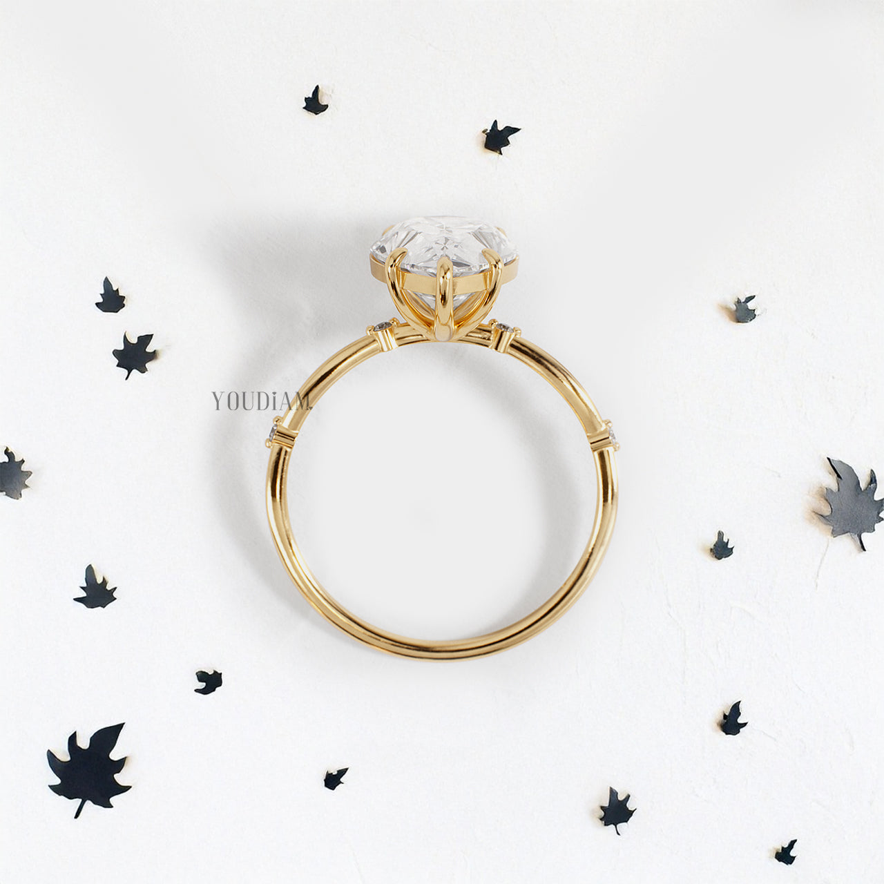 Pear Lab Diamond in Split and Thin Band Ring - YDJLR163