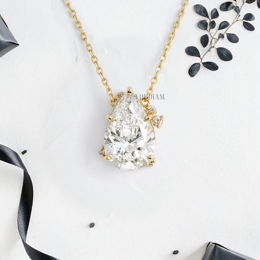 Pear Lab Diamonds Pendant with Scattered Accent Diamonds and Anchor Chain - YDJLP13