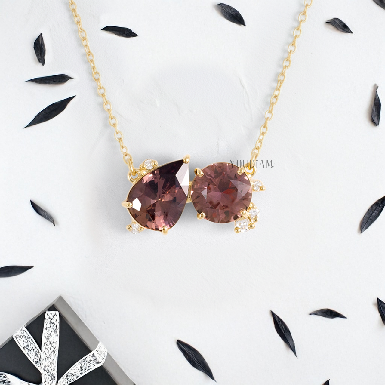 Pear and Round Sapphires Pendant with Accent Diamonds and Anchor Chain - YDJLP17