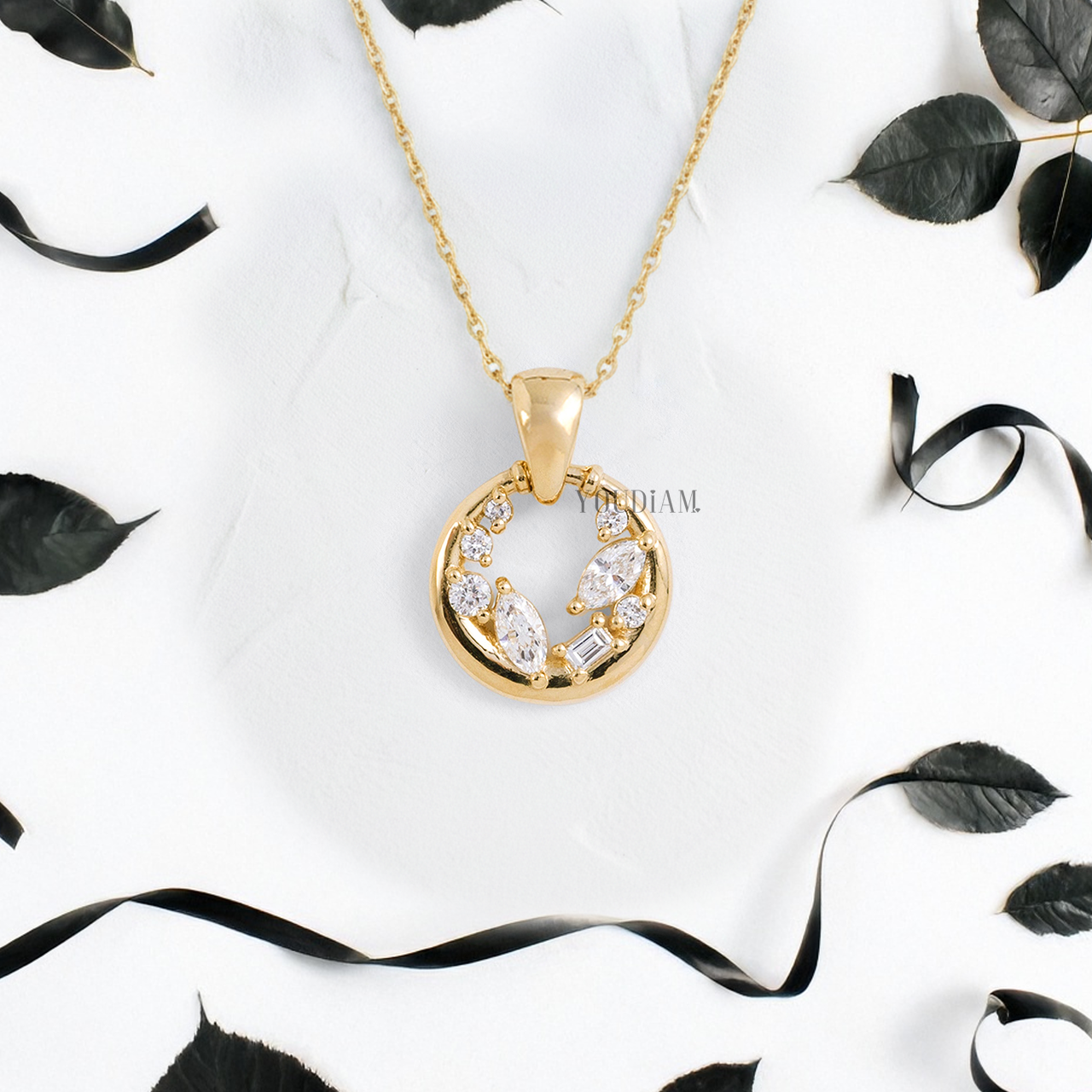 Portal Pendant with Mix Cut Lab Diamonds and Anchor Chain - YDJLP16