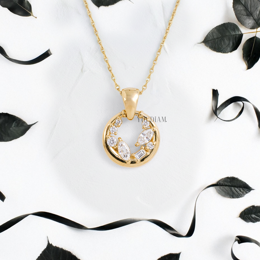 Portal Pendant with Mix Cut Lab Diamonds and Anchor Chain - YDJLP16