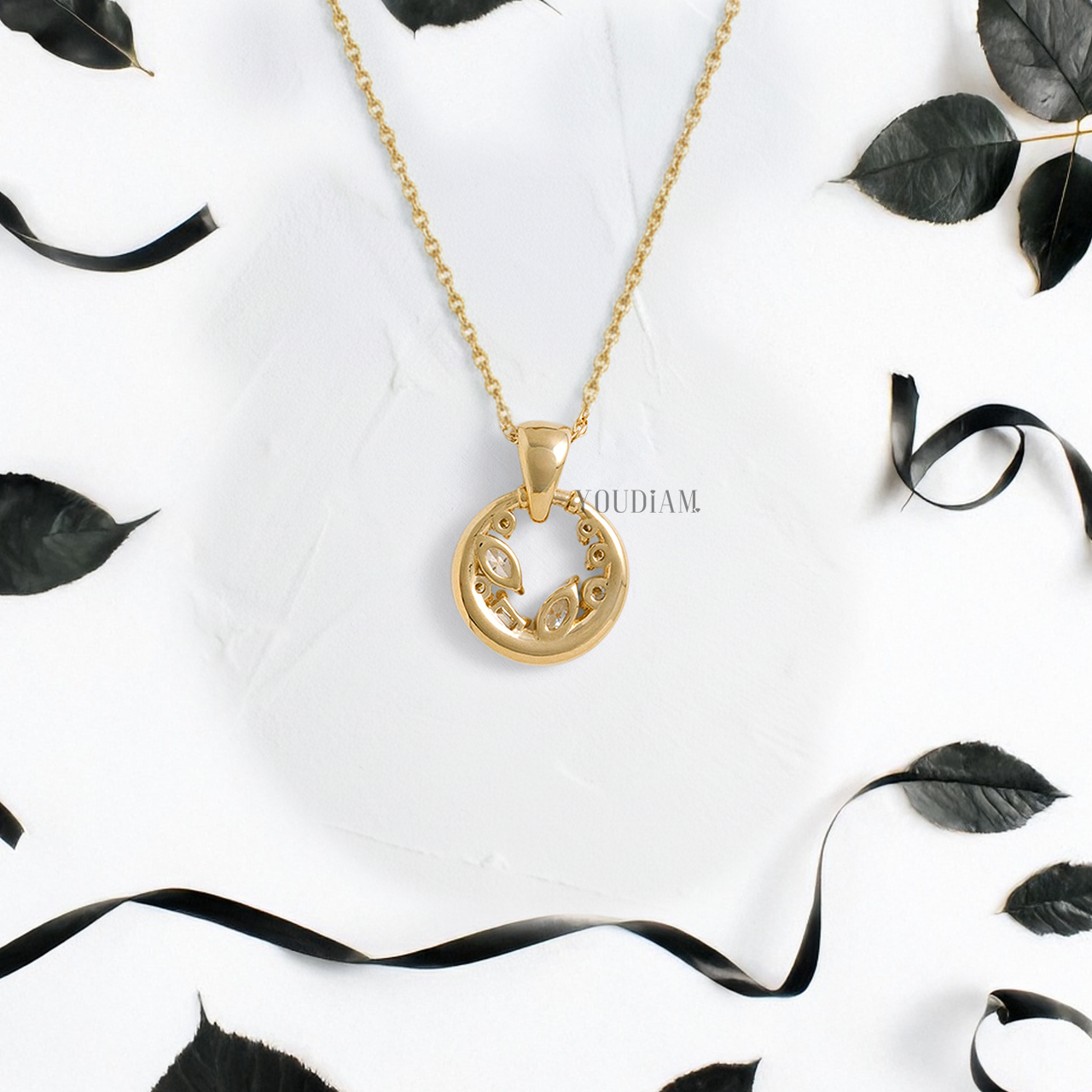 Portal Pendant with Mix Cut Lab Diamonds and Anchor Chain - YDJLP16