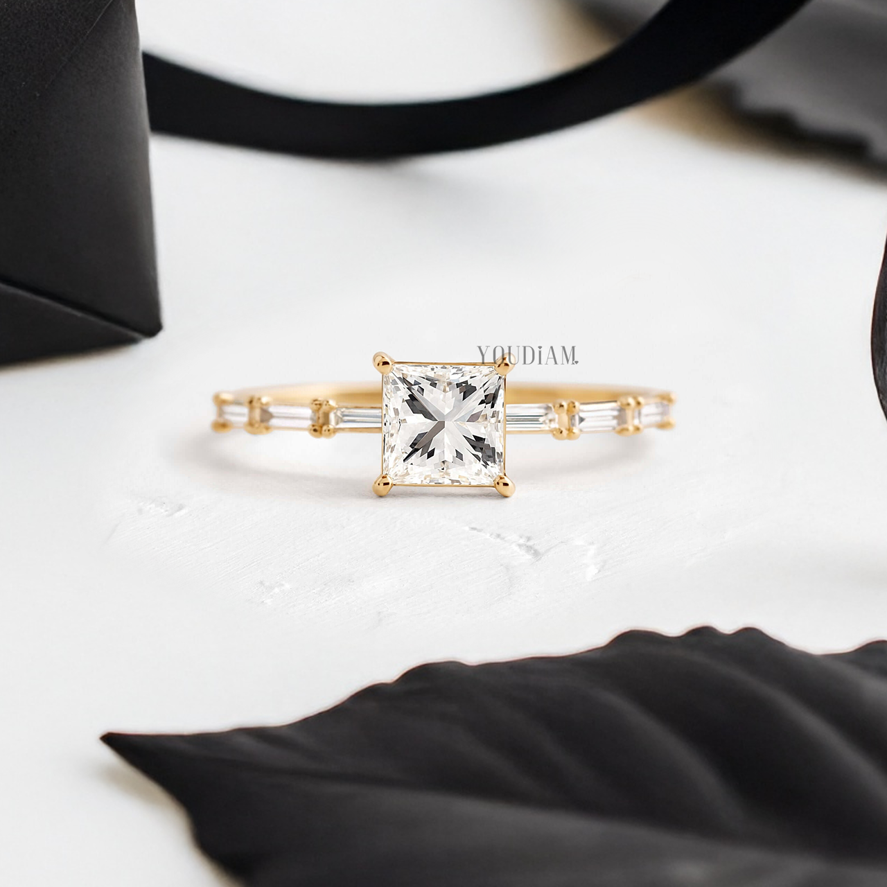 Princess Lab Diamond Accented by Baguette Diamonds Ring - YDJLR151