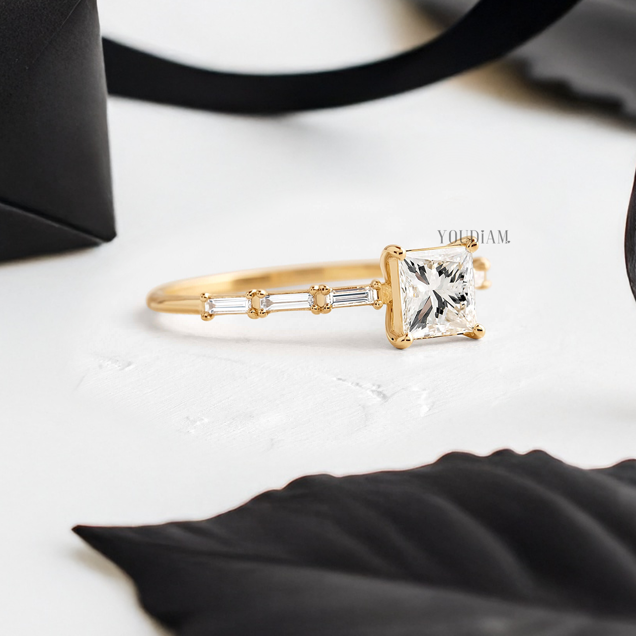 Princess Lab Diamond Accented by Baguette Diamonds Ring - YDJLR151