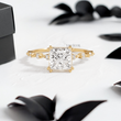 Princess Lab Diamond in Double-Prongs and Distance Diamonds on Band Ring - YDJLR147