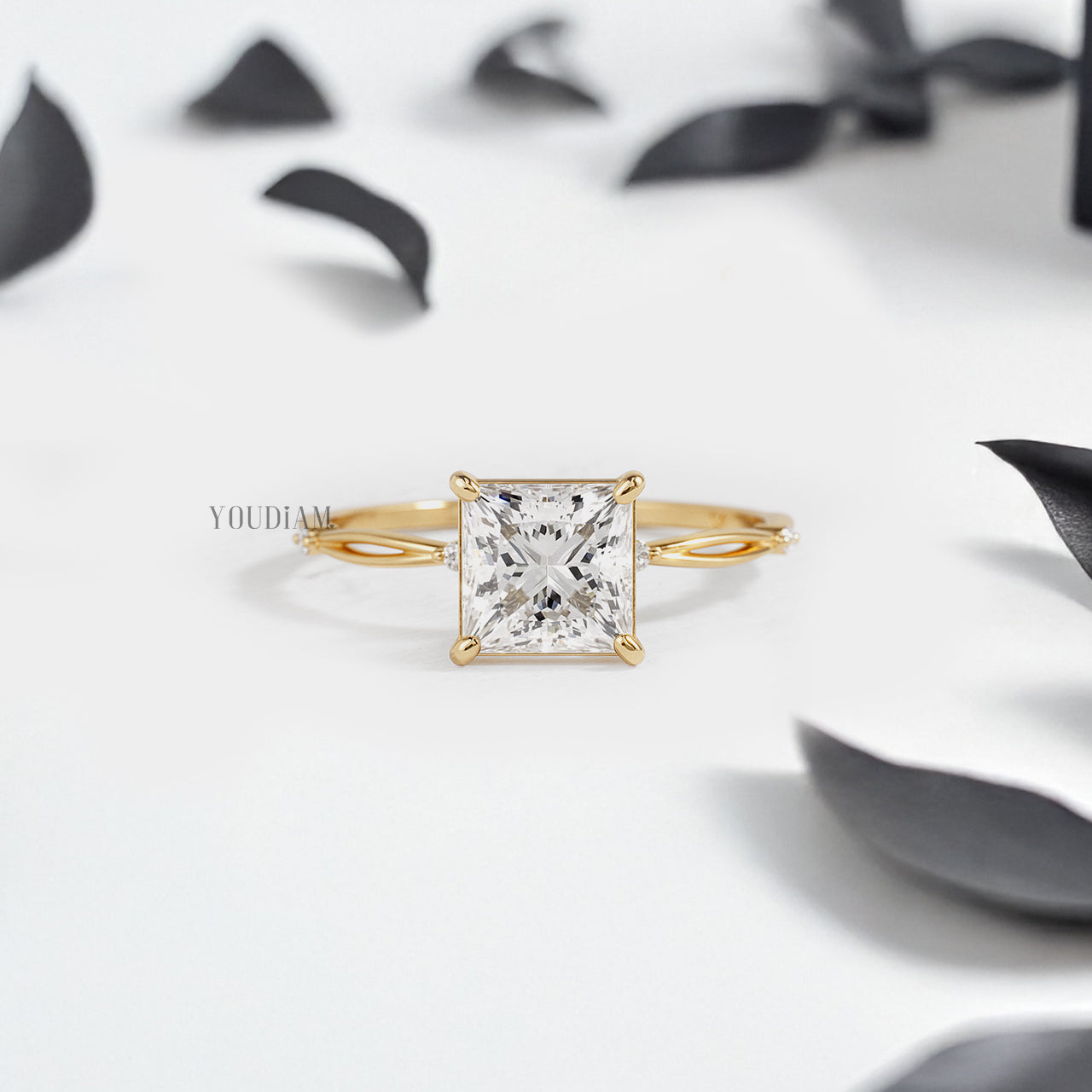 Princess Lab Diamond in Split and Thin Band Ring - YDJLR161