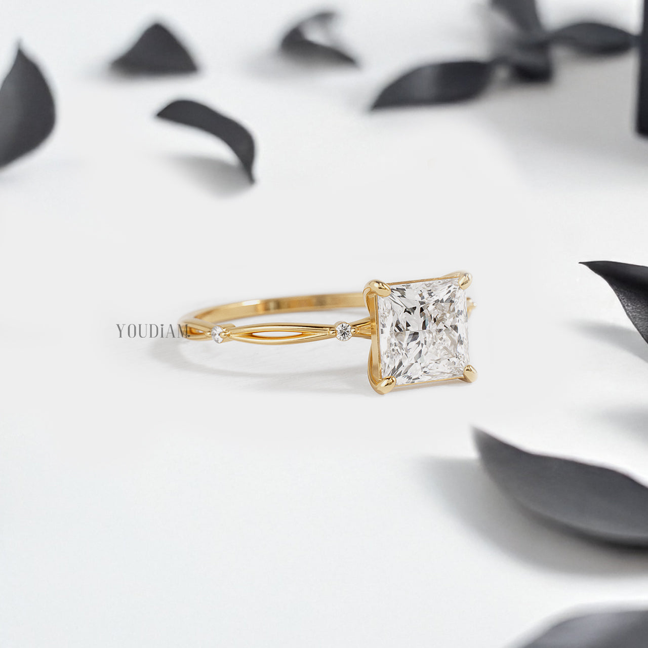 Princess Lab Diamond in Split and Thin Band Ring - YDJLR161