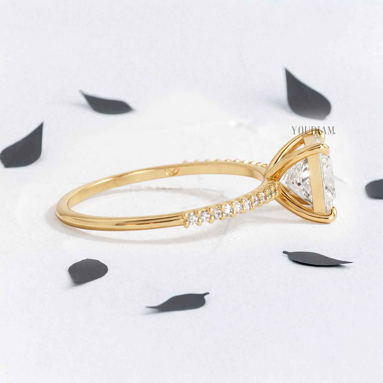 Princess Lab Diamond with Pave Band Ring - YDJLR130