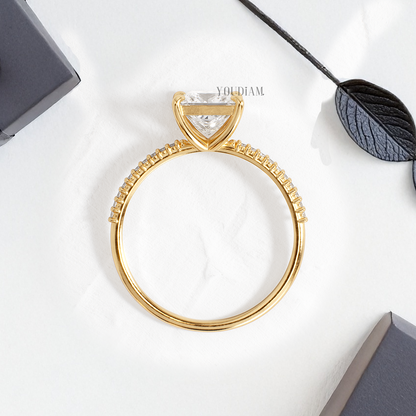 Princess Lab Diamond with Pave Band Ring - YDJLR130