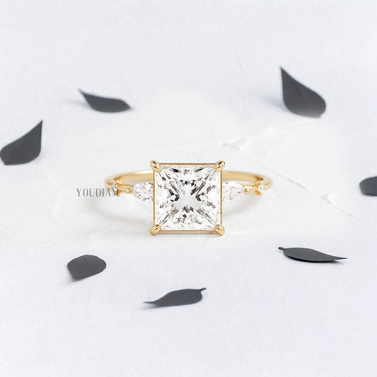 Princess Lab Diamond with Tiny Accented Diamonds Ring - YDJLR170