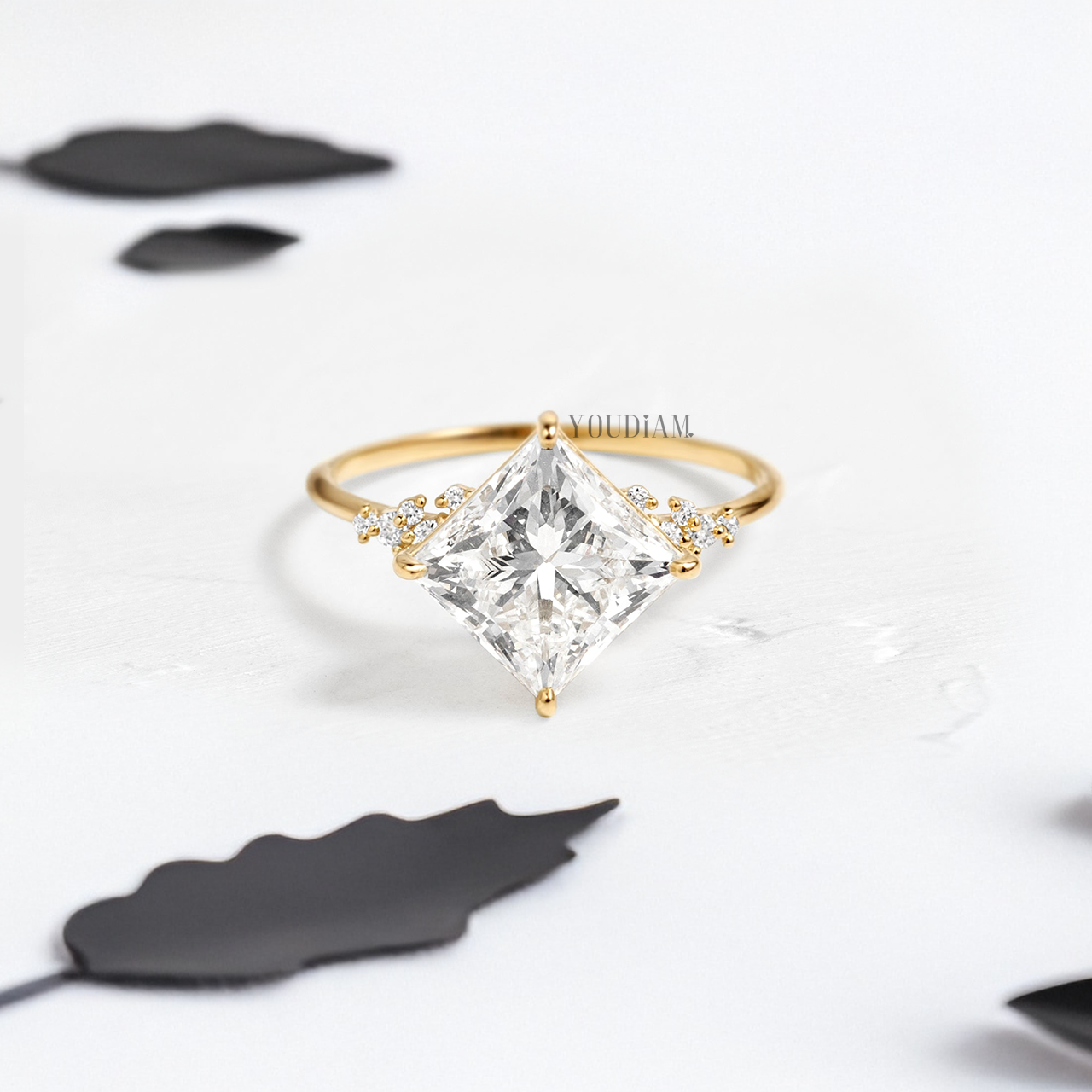 Princess Lab Diamond Rotated with Accented Diamonds Ring - YDJLR106