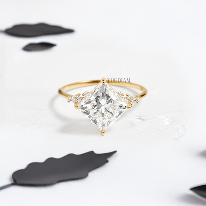 Princess Lab Diamond Rotated with Accented Diamonds Ring - YDJLR106