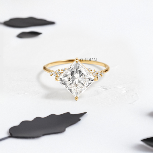 Princess Lab Diamond Rotated with Accented Diamonds Ring - YDJLR106