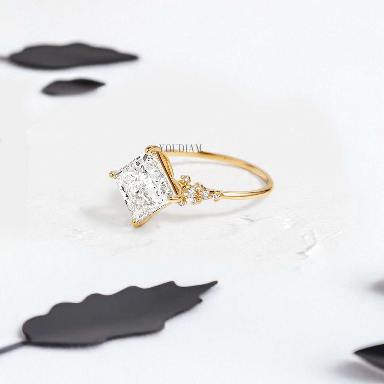 Princess Lab Diamond Rotated with Accented Diamonds Ring - YDJLR106