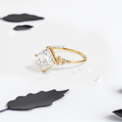 Princess Lab Diamond Rotated with Accented Diamonds Ring - YDJLR106