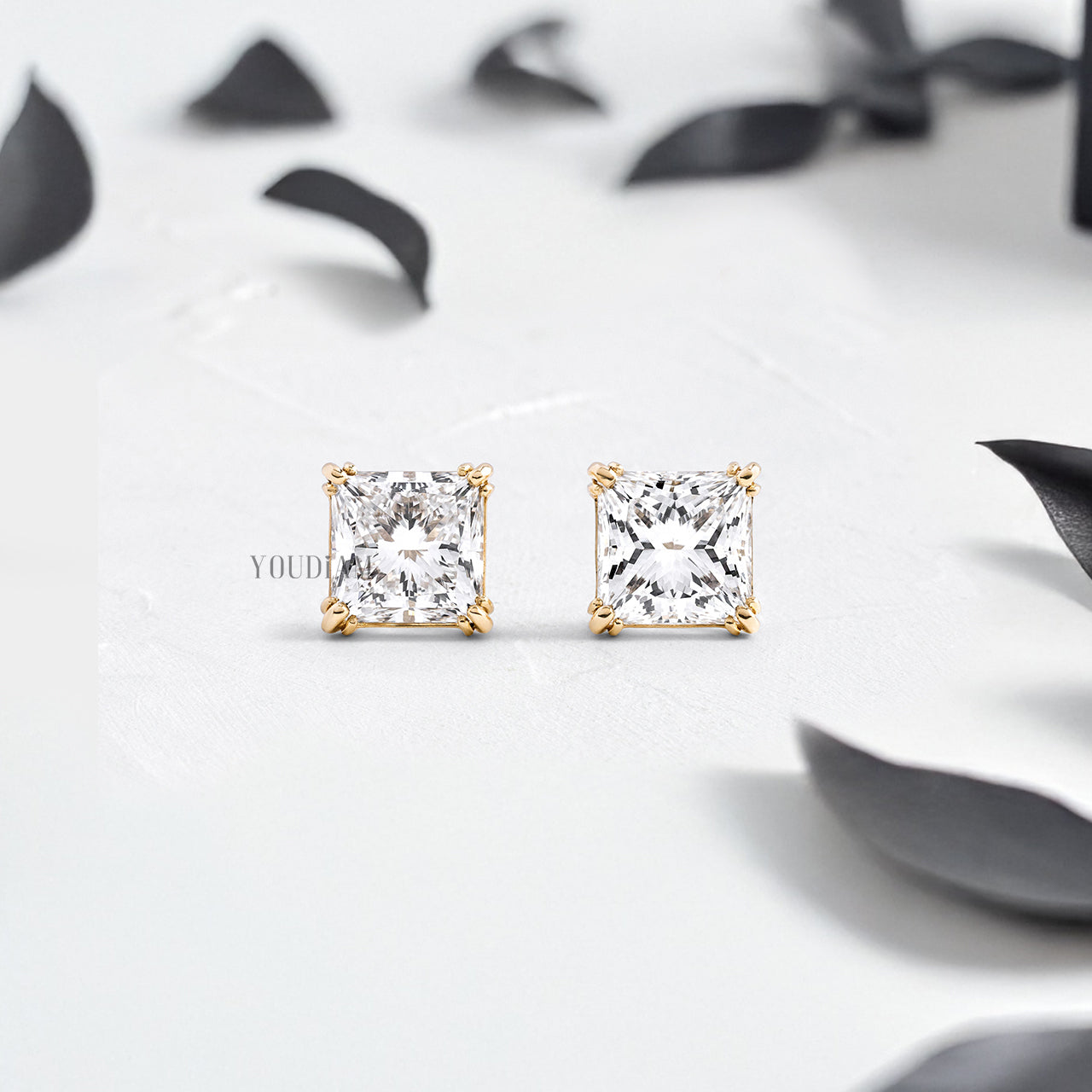 Princess Lab Diamond Studs in Trio-Prongs - YDJLE29