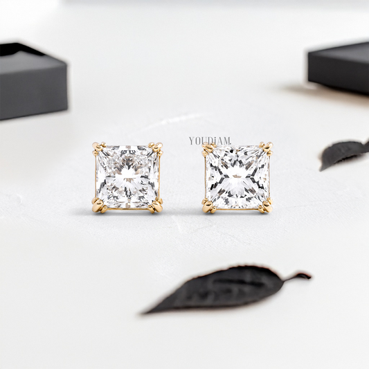 Princess Lab Diamond Studs in Trio-Prongs - YDJLE08