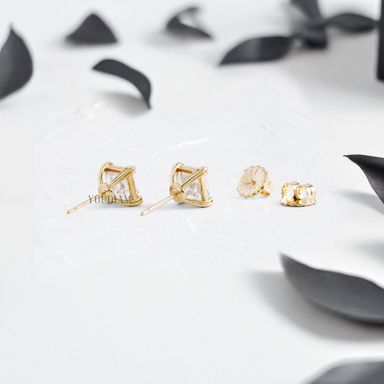 Princess Lab Diamond Studs in Trio-Prongs - YDJLE29