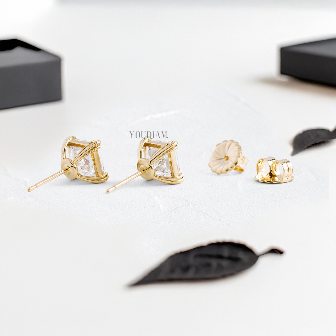 Princess Lab Diamond Studs in Trio-Prongs - YDJLE08