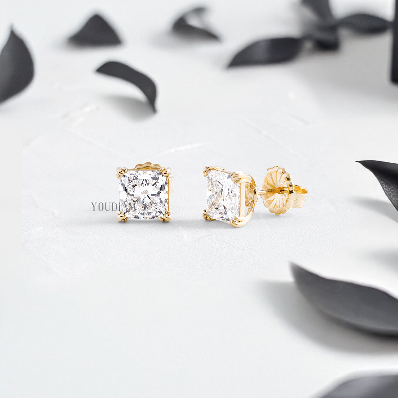 Princess Lab Diamond Studs in Trio-Prongs - YDJLE29